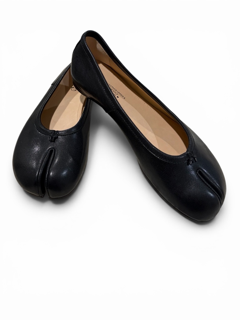 WoodchuckSato Black Leather Split-Toe Tabi Ballerina Flats